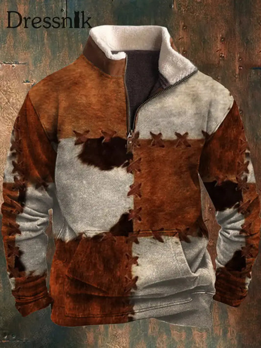 Herren-Haarband mit westlichem Tier 3D-Druck Pelzkragen Reiß verschluss Outdoor-Sweatshirt A / S