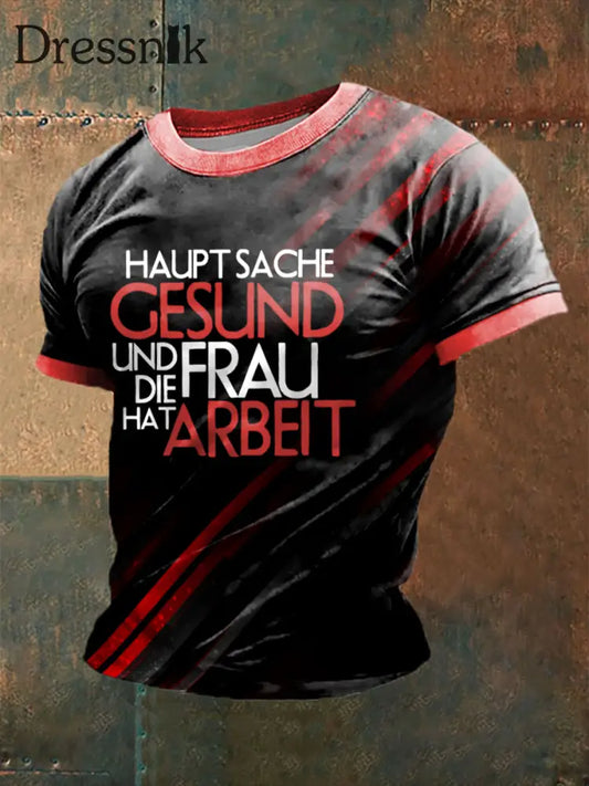 Herren Haupt asche und bedrucktes Kurzarm-T-Shirt Schwarz / S