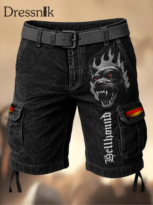 Herren Hell hound bedruckte Texture Kordel zug Tasche Freizeit-Cargo-Shorts A / M