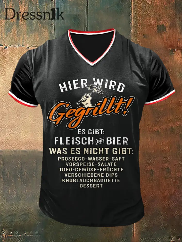 Herren Herer Wold gedruckt Vintage Mode Kurzarm V-Ausschnitt T-Shirt Schwarz / S