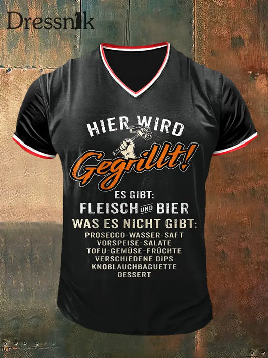 Herren Herer Wold gedruckt Vintage Mode Kurzarm V-Ausschnitt T-Shirt Schwarz / S