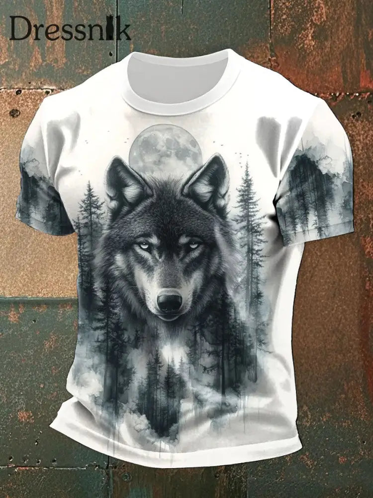 Herren Holz Wolf bedruckte lässige T-Shirts Blau-Grün / S
