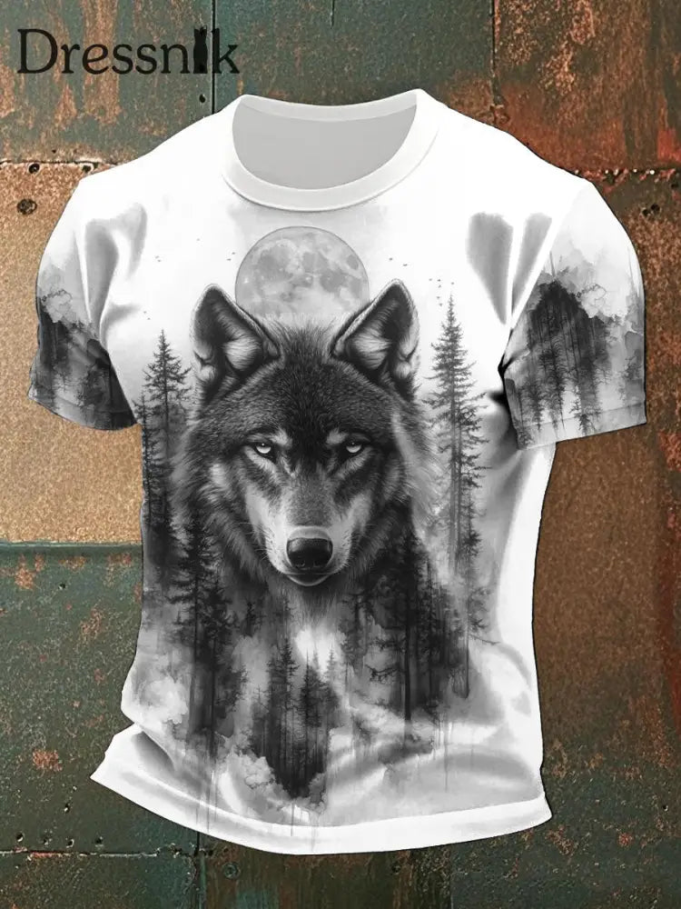 Herren Holz Wolf bedruckte lässige T-Shirts Schwarz und Weiß / S