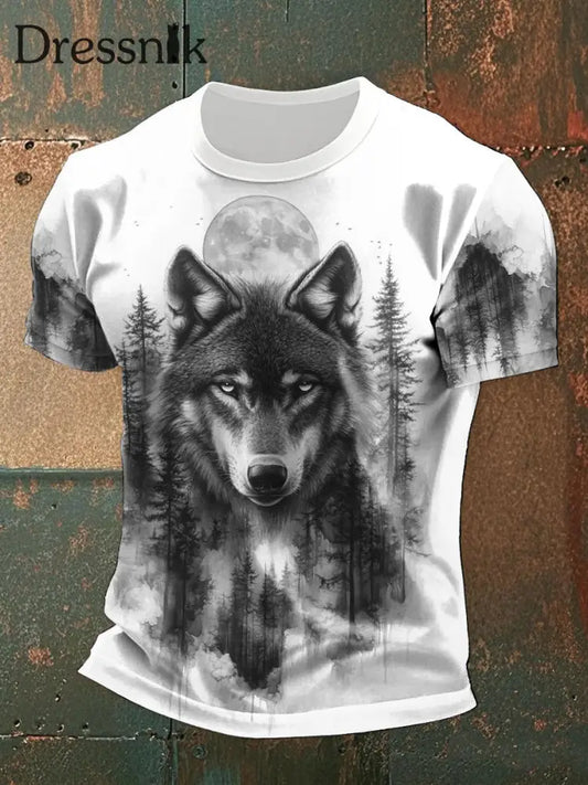 Herren Holz Wolf bedruckte lässige T-Shirts Schwarz und Weiß / S
