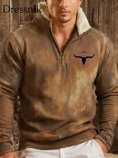 Herren Hoodie im Western-Stil mit Plüsch kragen Braun / S