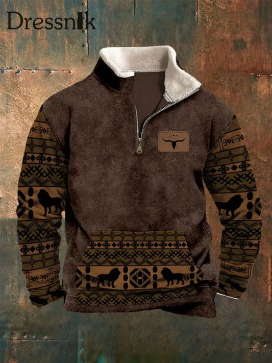 Herren Hoodie im Western-Stil mit Plüsch kragen Dunkelbraun / S