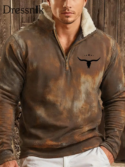 Herren Hoodie im Western-Stil mit Plüsch kragen Dunkelbraun / S