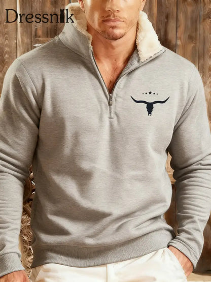 Herren Hoodie im Western-Stil mit Plüsch kragen Hellgrau / S
