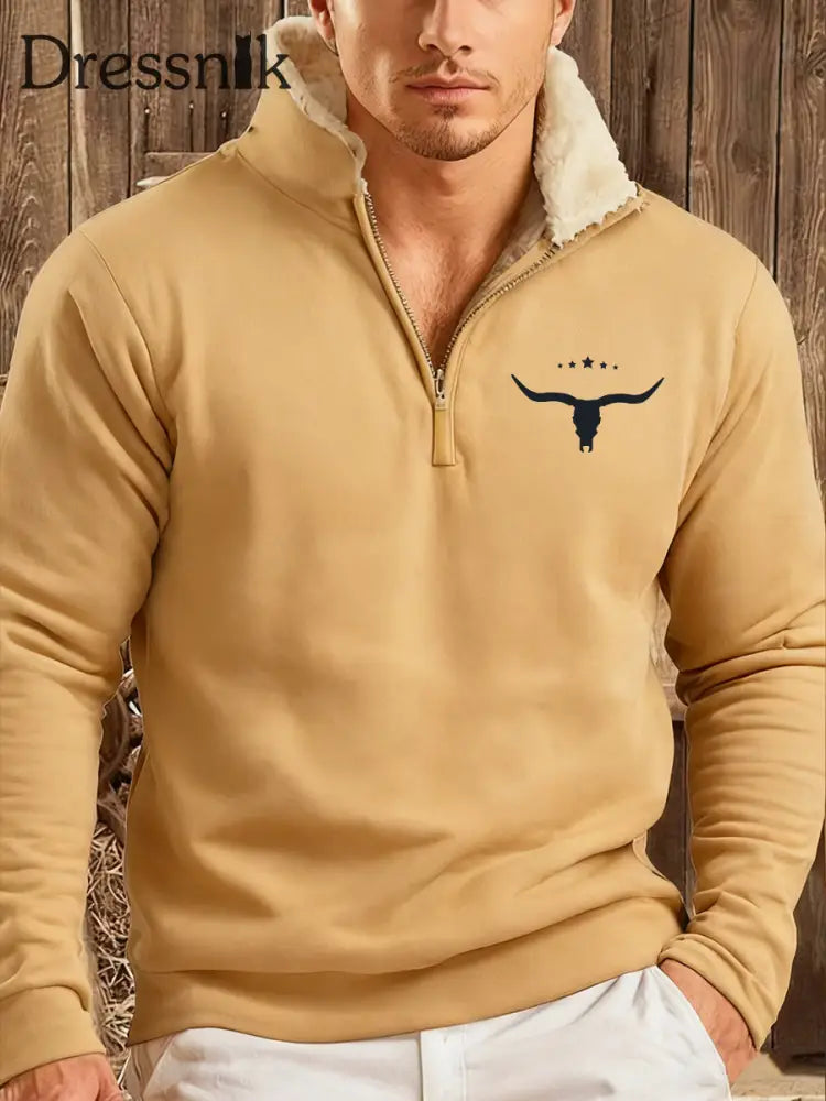 Herren Hoodie im Western-Stil mit Plüsch kragen Khaki / S