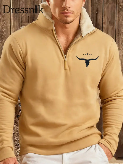 Herren Hoodie im Western-Stil mit Plüsch kragen Khaki / S