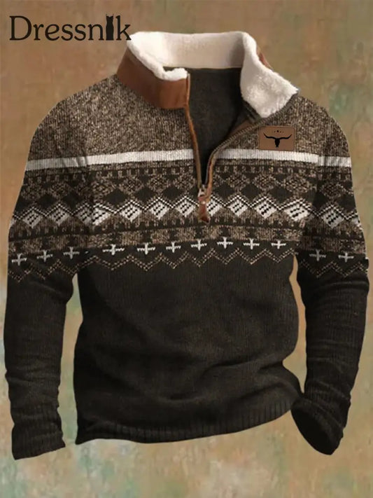 Herren Hoodie im Western-Stil mit Plüsch kragen Schwarz / S