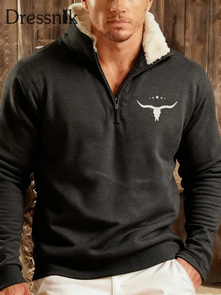 Herren Hoodie im Western-Stil mit Plüsch kragen Schwarz / S