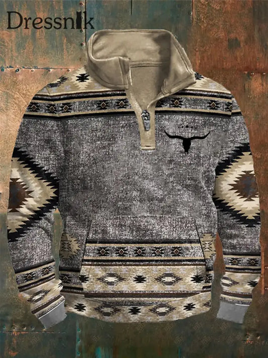 Herren Hoodie mit Reiß verschluss im westlichen Stil Grau / S