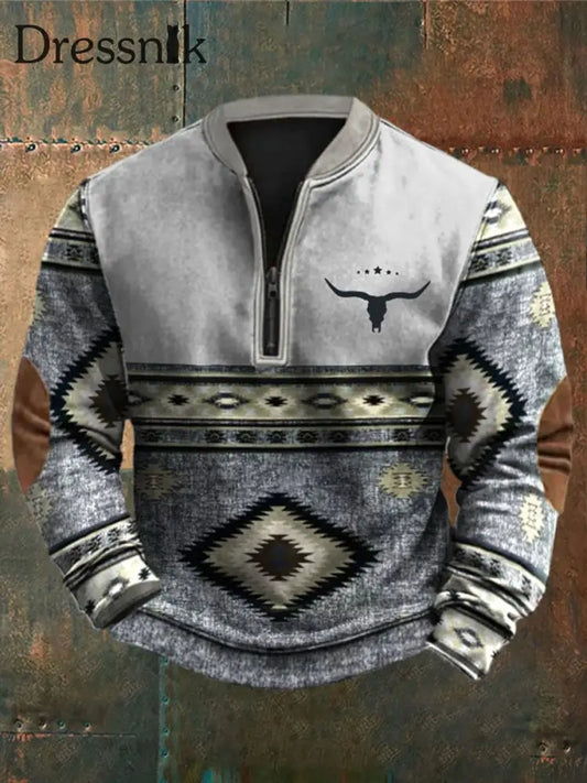 Herren Hoodie mit Reiß verschluss im westlichen Stil Hellgrau / S