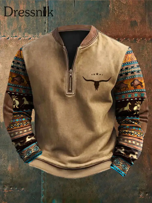 Herren Hoodie mit Reiß verschluss im westlichen Stil Khaki / S