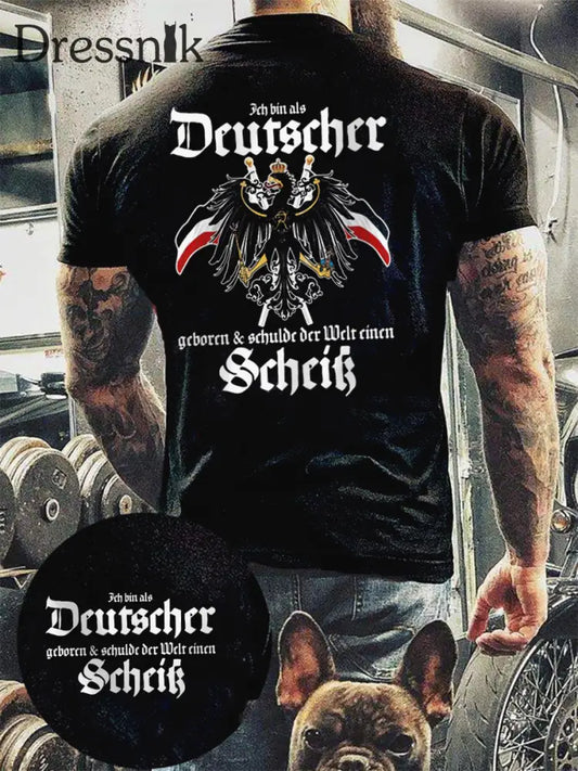 Herren Ich bin als Deutscher geboren bedrucktes Kurzarm-T-Shirt Schwarz / S
