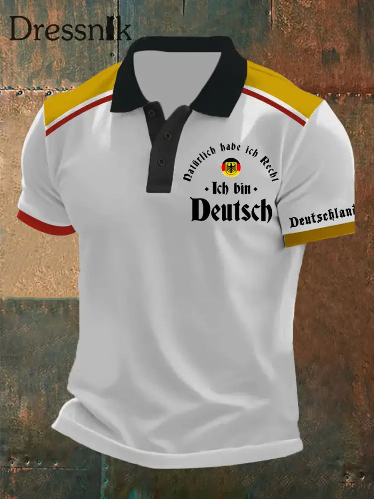 Herren Ich Bin Deutsch Bedrucktes Kurzarm-Polo T-Shirt Weiß / S