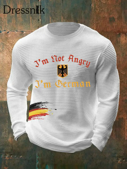 Herren Ich bin nicht wütend Ich bin Deutsch Print Waffel Langarm T-Shirt Weiß / S
