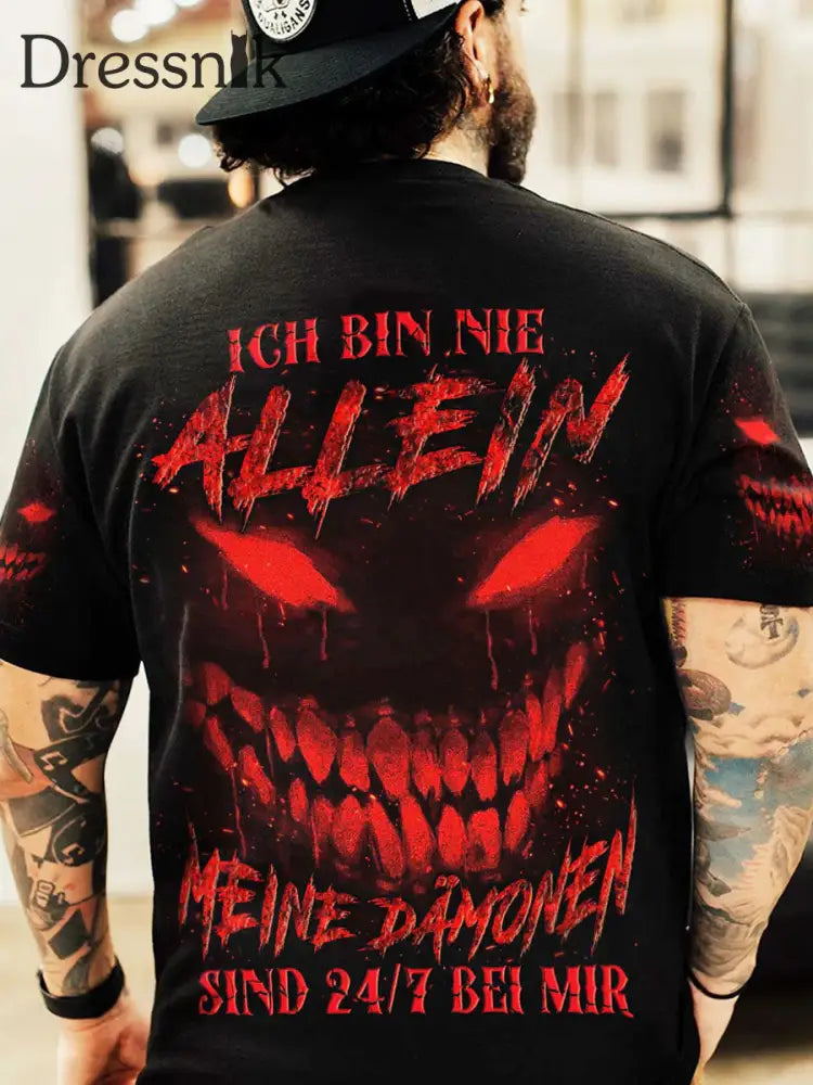 Herren ICH BIN NIE ALLEIN VOLL STÄN DIGER DRUCK Bedrucktes T-Shirt Schwarz / S