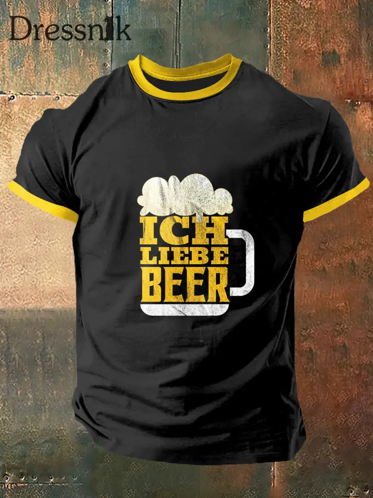Herren Ich Liebe Beer Print Vintage Mode Kurzarm T-Shirt Schwarz / S