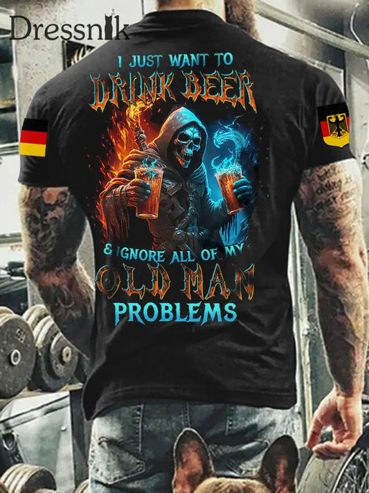 Herren Ich möchte nur BIER REAPER TRINKEN Bedrucktes T-Shirt Schwarz / S