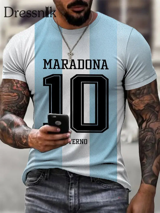 Herren Ikonisches Maradona Nummer 10 Argentinien Print T-Shirt mehrfarbig / S