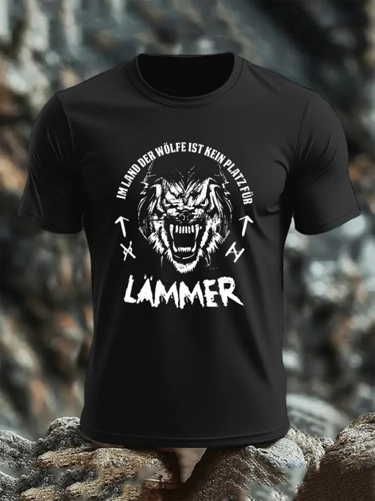 Herren Im Land der Wölfe ist kein Platz für Lämmer Germanen Wikinger T-Shirt Schwarz / S