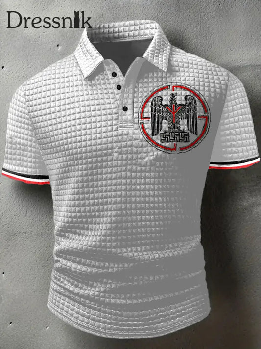 Herren Imperial Eagle Print Waffel Polo Hals Kurzarm T-Shirt Weiß / S