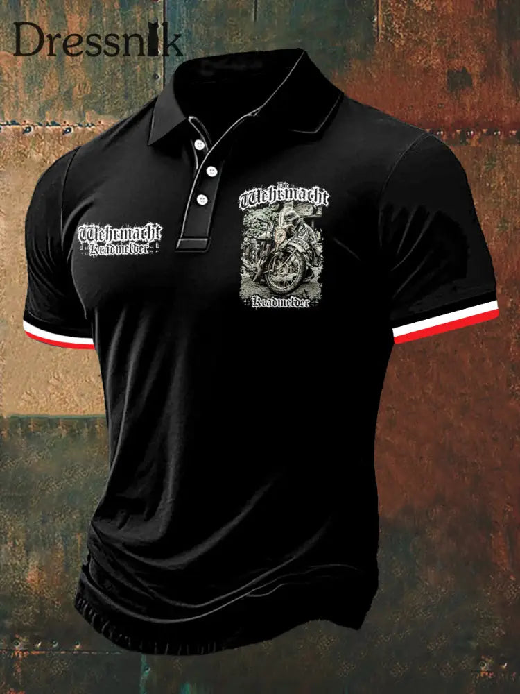 Herren Imperial Soldier Print Polo Hals Kurzarm T-Shirt Schwarz / S