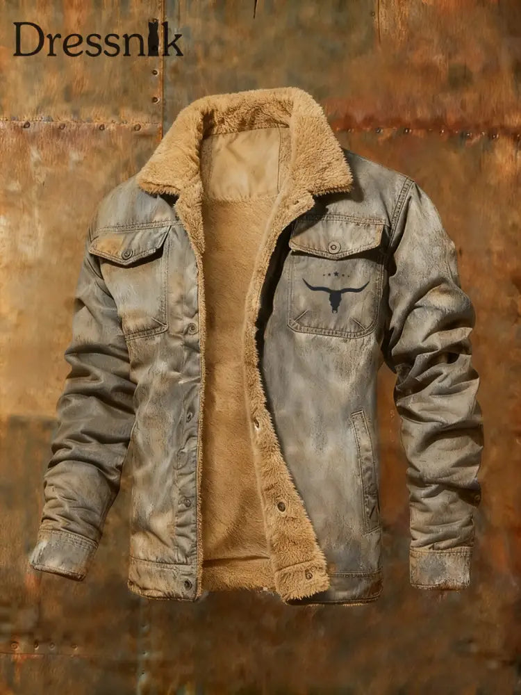 Herren Jacke im westlichen Stil mit Fleece Hellgrau / S