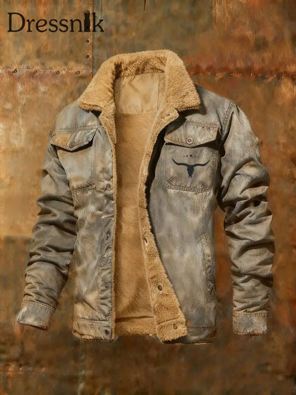 Herren Jacke im westlichen Stil mit Fleece Hellgrau / S