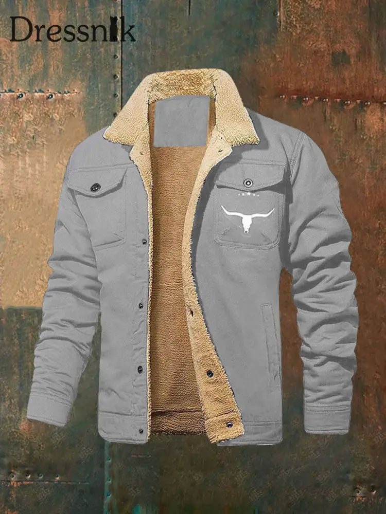 Herren Jacke im westlichen Stil mit Fleece Hellgrau / S