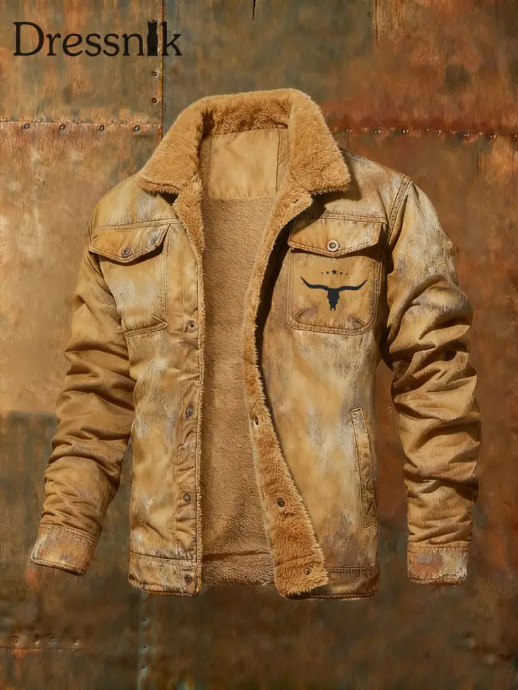 Herren Jacke im westlichen Stil mit Fleece Khaki / S