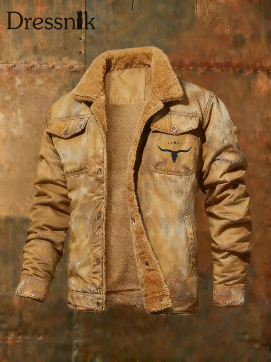 Herren Jacke im westlichen Stil mit Fleece Khaki / S