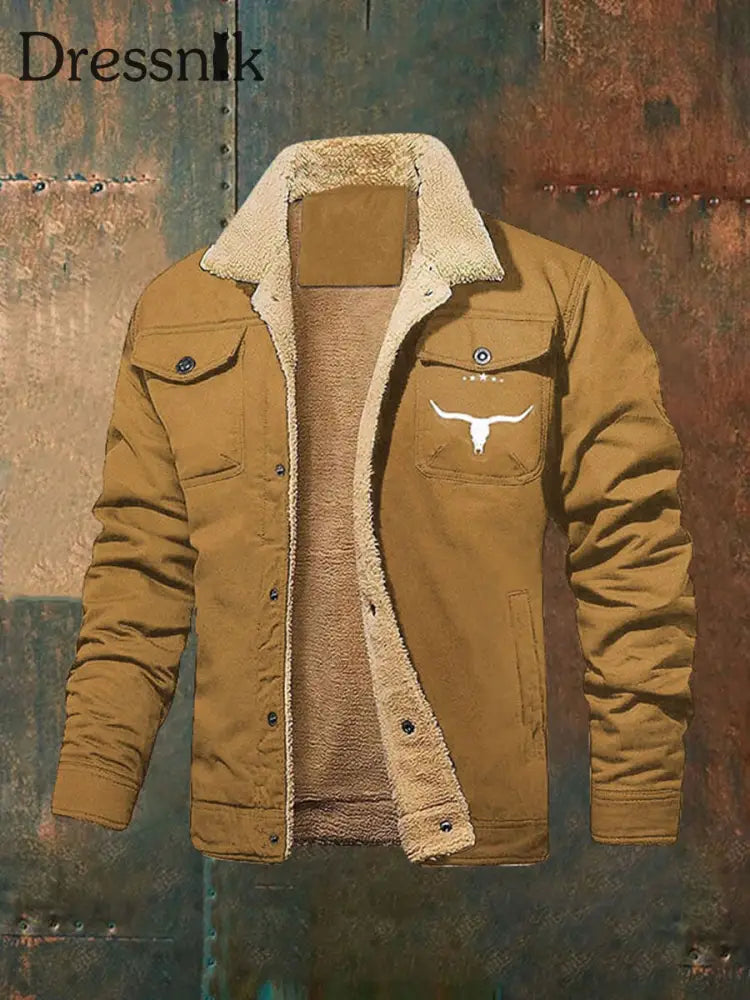 Herren Jacke im westlichen Stil mit Fleece Khaki / S