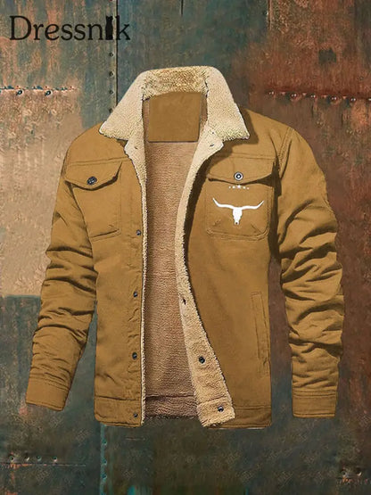 Herren Jacke im westlichen Stil mit Fleece Khaki / S