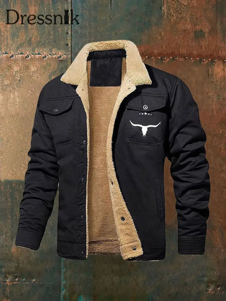 Herren Jacke im westlichen Stil mit Fleece Schwarz / S
