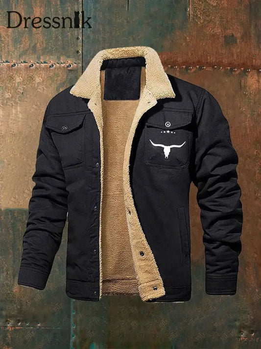 Herren Jacke im westlichen Stil mit Fleece Schwarz / S