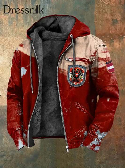 Herren-Jacke mit österreichi scher Adler flagge rot mit Fleece ausgekleidet Rot / S