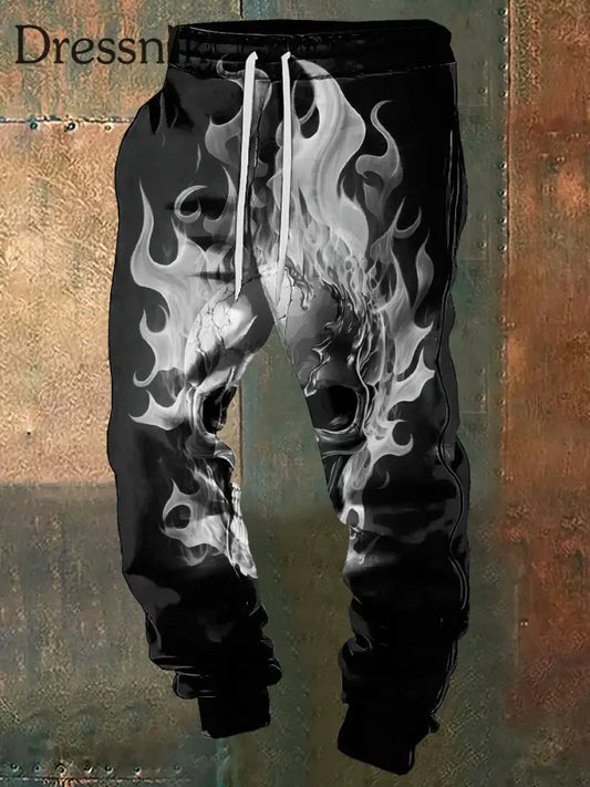 Herren-Jogging Hose Mit Abstraktem Feuers Chädel Punk-Print Schwarz / S