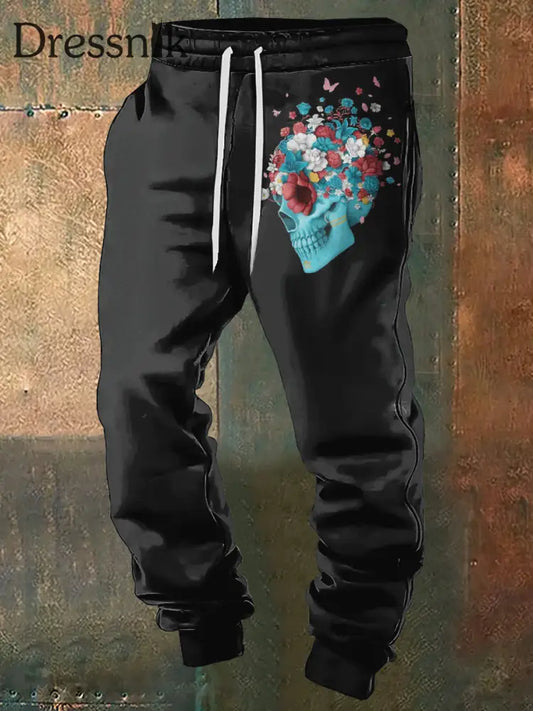 Herren-Jogging Hose Mit Blumenschädel-Punk-Print Abstrakt Schwarz / S