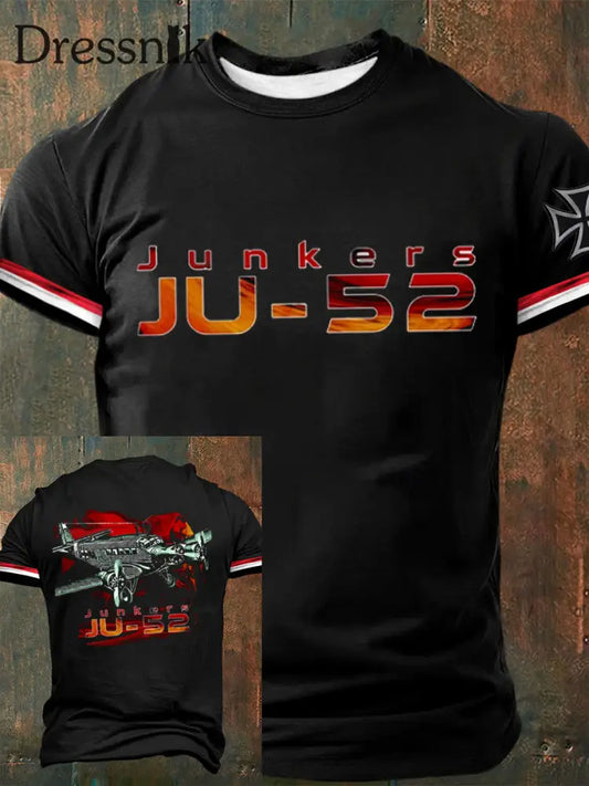 Herren Junkers JU 52 bedrucktes Kurzarm-T-Shirt Schwarz / S