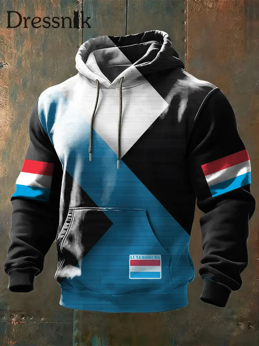 Herren-Kapuzen pullover mit geometrischer luxemburgi scher Flagge mehrfarbig / S