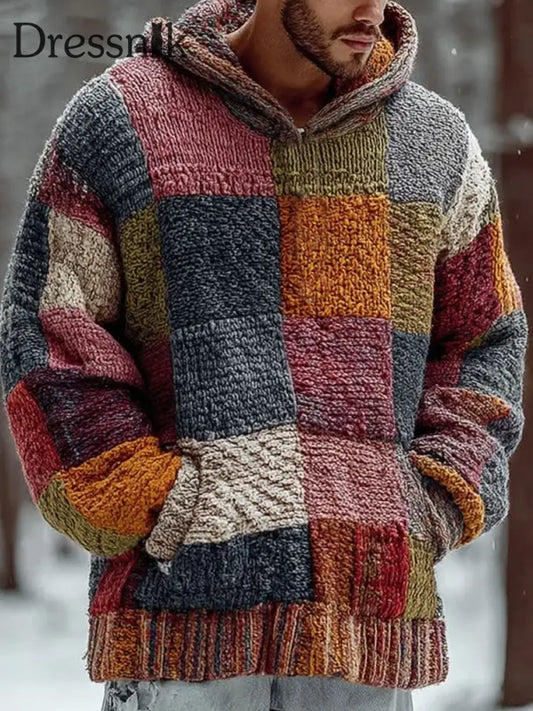 Herren-Kapuzen pullover mit Retro-Farb block druck als bild / S