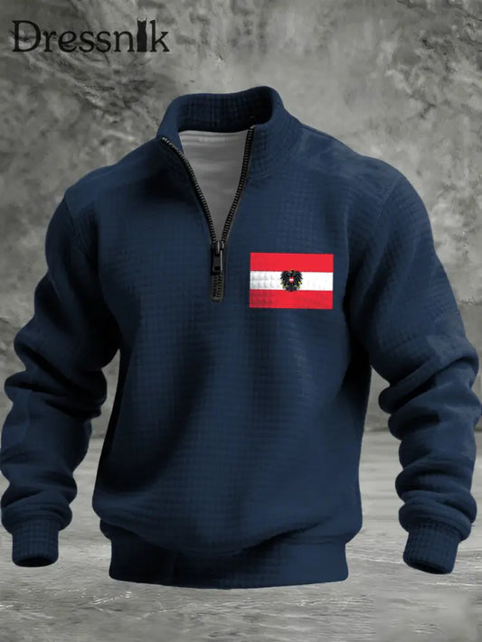 Herren Klassische Marine Österreich ische Flagge Emblem Quarter-Reiß verschluss Hoodie mehrfarbig / S