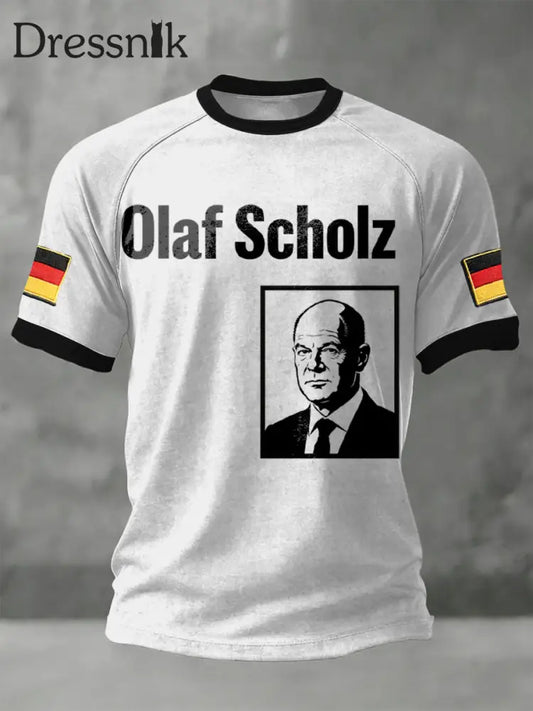 Herren Klassische Weiß-Schwarz Ringer Deutsche Flagge Scholz T-Shirt mehrfarbig / S