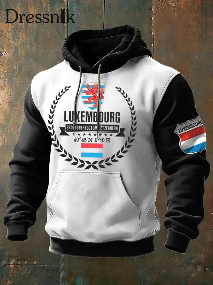 Herren Klassischer Luxemburger Lion & Koordinaten Grafischer Hoodie mehrfarbig / S