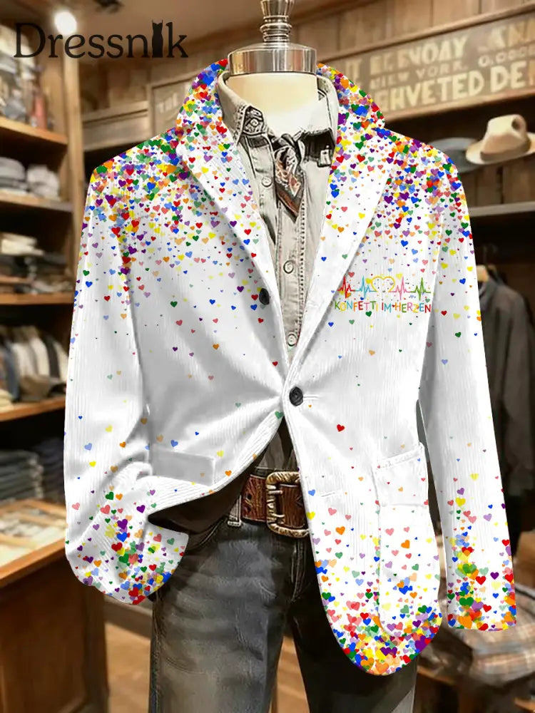 Herren Kölner Karneval Konfetti im Herzen Print Freizeit anzug Weiß / S