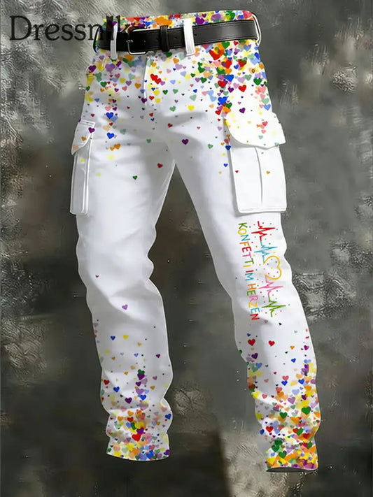 Herren Kölner Karneval Konfetti im Herzen Print Freizeit hosen Weiß / S