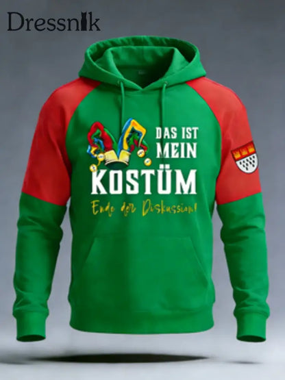 Herren Kölner Karneval Samt Raglan Hoodie Grün / S